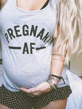 New Grey-Black Monogram Pregnant AF Pattern Deep V-neck Casual Maternity Vest
