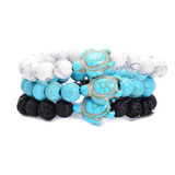 Summer Style Sea Turtle Beads Bracelets 8MM Blue Natural Stone Elastic