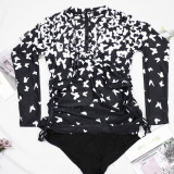 Sexy One Piece Women's Swimsuit Hot Spring Surfing Diving Long Sleeve Swimsuit Print