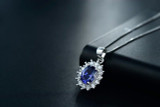 Blue Sapphire Mounted n 925 Sterling Silver Pendant Necklace: Hutzell