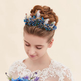 European Style Bird Shape Tiaras Blue Pearl Crystal Bridal Hair Accessories