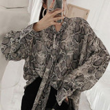 Snake Printed Chiffon Shirt Long Sleeve Blouse