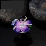 Purple Flower Pendant Ring Set 925 Sterling Silver Chic Fashion Jewelry HANDMADE Enamel Jewelry Set