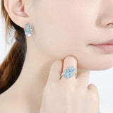 Blue Stone White Cubic Zirconia Ring Earrings Pure 925 Sterling Silver Fashion Jewelry Set