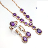 Simple Classic  Amethyst Gemstone Necklace Ring Earring  Jewelry Set