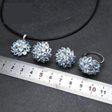 Romantic Natural Blue Topaz Gemstone Ring Pendant Earring Jewelry Set