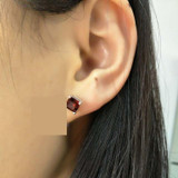 Square Shaped Red Garnet in 925 Sterling Silver Gemstone Earrings