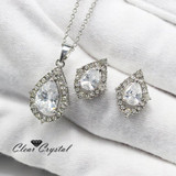 Droplet Shaped Clear Crystals Mounted n Sterling Silver Necklace n Earrings: Hutzell