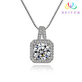 Square Clear Crystals Mounted n Sterling Silver Pendant Necklace: Hutzell