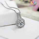Square Clear Crystals Mounted n Sterling Silver Pendant Necklace: Hutzell