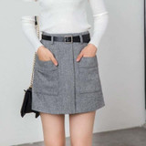 High Waist Tweed Woolen  Mini Skirts