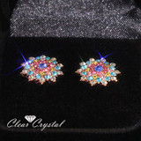 Blue, Pink, n Clear Gems n a Circle Mounted n Sterling Silver Studded Earrings: Hutzell