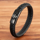 Skull Pattern Design Stainless Steel Men's Leather Bracelet