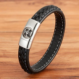 Skull Pattern Design Stainless Steel Men's Leather Bracelet