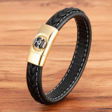 Skull Pattern Design Stainless Steel Men's Leather Bracelet