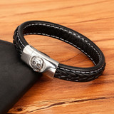 Skull Pattern Design Stainless Steel Men's Leather Bracelet