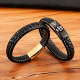Skull Pattern Design Stainless Steel Men's Leather Bracelet