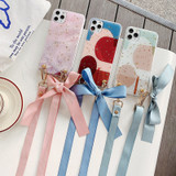 Fashion Crossbody Phone Case Glitter Marble Bow Necklace iPhone Cover