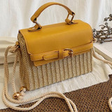Bohemian Straw Bag Retro Woven Crossbody Box Flap Tote