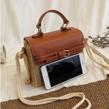 Bohemian Straw Bag Retro Woven Crossbody Box Flap Tote