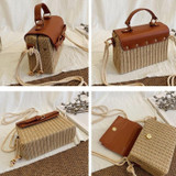 Bohemian Straw Bag Retro Woven Crossbody Box Flap Tote