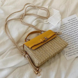 Bohemian Straw Bag Retro Woven Crossbody Box Flap Tote