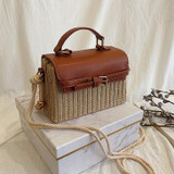 Bohemian Straw Bag Retro Woven Crossbody Box Flap Tote