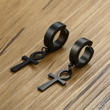 Ankh Cross Earrings for Men Black Stainless Steel Dangle Earring