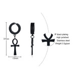 Ankh Cross Earrings for Men Black Stainless Steel Dangle Earring