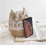 Cute Summer Straw Bag Hand Woven Bucket Tote Shoulder Bags