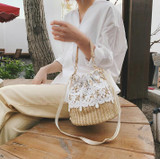 Cute Summer Straw Bag Hand Woven Bucket Tote Shoulder Bags