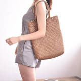 Summer Bamboo Woven Boho Straw Beach Tote Bag