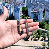 Fish Hook Red Stone Men Necklace Punk Style Pendant Men Trendy Jewelry