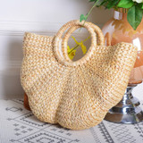 Handmade Bohemian Half-Moon Woven Straw Tote Bag with Handle