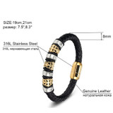 Men's Genuine Leather Stainless Steel Charm Bracelets Bangles
