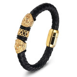 Men's Genuine Leather Stainless Steel Charm Bracelets Bangles