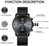 Men Watches Fashion Sport Quartz Analog Black Mesh Wrist Watch