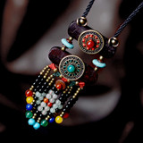 Women Ethnic Stone Long Handmade Boho Wood Necklace Fashion jewelry