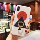 Phone Cover Geometric Pattern Ring Kickstand Holder Marble Case iPhone