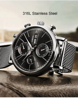 Luxury LOBINNI Brand Auto Mechanical Mens Leather Sapphire Watch Relogio