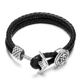 Anchor Clasp Stainless Steel Nautical Braided Leather Men Bracelets
