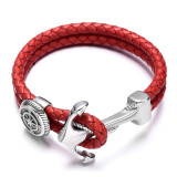 Anchor Clasp Stainless Steel Nautical Braided Leather Men Bracelets