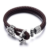 Anchor Clasp Stainless Steel Nautical Braided Leather Men Bracelets