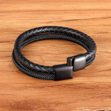 Charm Leather & Stainless Steel Stitch Combination Mens Bracelets