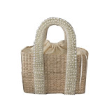 Luxury Pearl Handle Women Handbags Designer Handmade Straw Bags