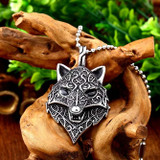 Odin's Wolf Head Necklace Pendant Amulet Stainless Steel Vikings Jewelry