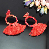 Boho Handmade Cotton Tassels Earring Acrylic Statement Earring