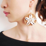 Bohemia Straw Rattan Knit Shell Drop Dangle Earrings