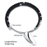 Norse Vikings Wolf Steel Tooth Pendant Black Stone Men's Necklace