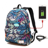USB Charging Laptop Backpack Girls Flowers Travel Backpack